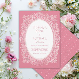Roze Kant Fantasievolle Vintage Trouw Kaart