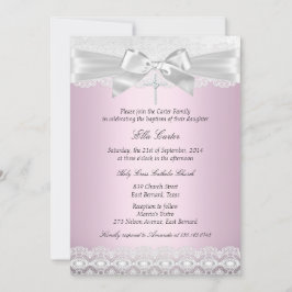 roze kant kruis baptisme uitnodigen kaart