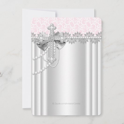 Roze kant kruis eerste communie kaart (Achterkant)