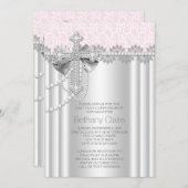 Roze kant kruis eerste communie kaart (Voorkant / Achterkant)