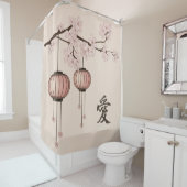 Roze kant lantaarns en bloesem "Liefde" Douchegordijn (In situ)