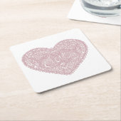 Roze kant liefde hart kartonnen onderzetters (Schuin)