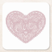 Roze kant liefde hart kartonnen onderzetters (Voorkant)