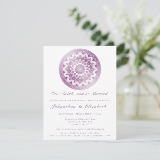 Roze Kant Mandala Oefenbruiloftsdiner Kaart (Staand voorkant)