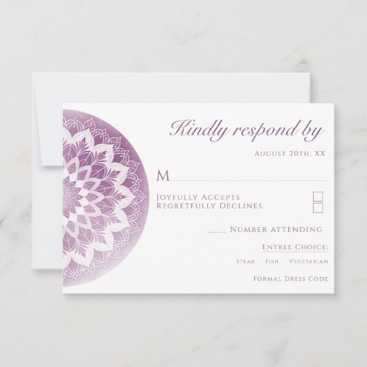 Roze Kant Mandala Trouw RSVP Kaart (Voorkant)
