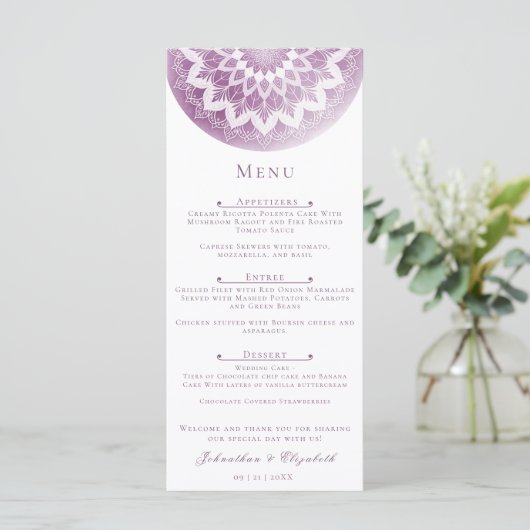 Roze Kant Mandala Trouwmenu Menu (Staand voorkant)