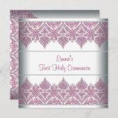 Roze kant meisjes eerste communie kaart (Voorkant / Achterkant)