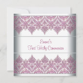 Roze kant meisjes eerste communie kaart (Voorkant)