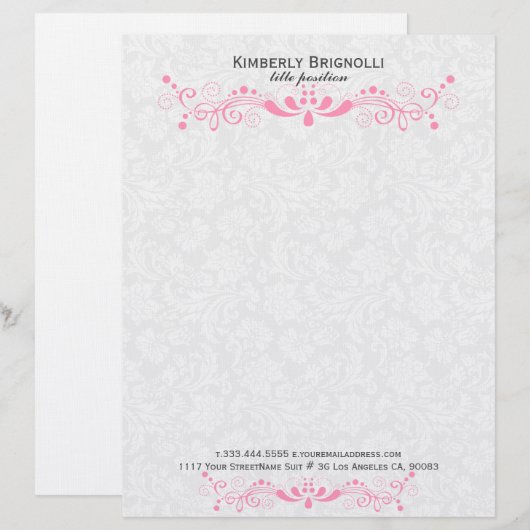 Roze kant met witte Damasjes Briefhoofd (Voorkant / Achterkant)