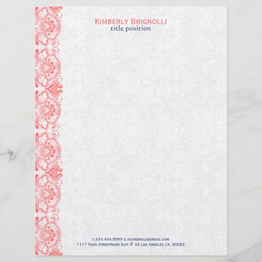 Roze kant met witte Damasjes Briefhoofd (Voorkant)