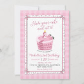 Roze kant nu eet je taart en eet het verjaardag kaart (Voorkant)