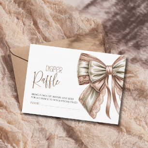 Roze Kant Parel Strik Baby Shower Luier Raffle Informatiekaartje