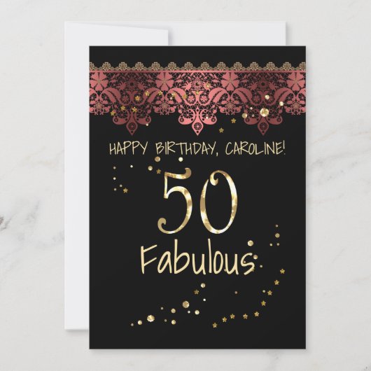 Roze kant romantische zwarte gradiënt bronzen lacy kaart (Voorkant)