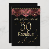 Roze kant romantische zwarte gradiënt bronzen lacy kaart (Voorkant / Achterkant)