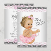 Roze Kant Roze Grijs Baby Meisje Douche Kaart (Voorkant / Achterkant)