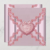 Roze Kant Roze Parel Hart Roze Baby Meisje Douche Kaart (Voorkant / Achterkant)