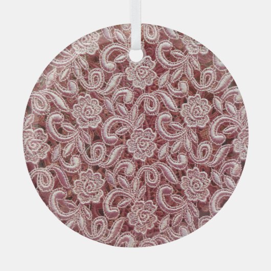 Roze kant, rozen patroon. glas ornament (Voorkant)