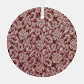 Roze kant, rozen patroon. glas ornament (Achterkant)