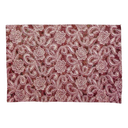 Roze kant,  rozen patroon. kussensloop (Voorkant)