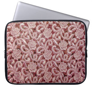 Roze kant, rozen patroon. laptop sleeve