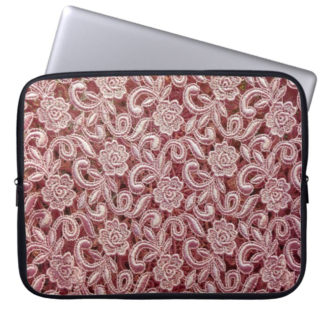 Roze kant,  rozen patroon. laptop sleeve (Voorkant)