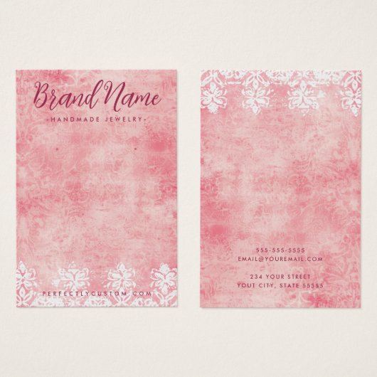  roze kant stencil damast oorbel kaart (Voorkant /achterkant)