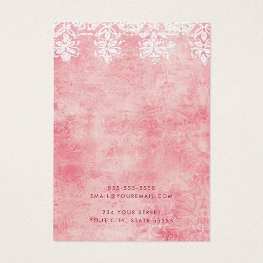  roze kant stencil damast oorbel kaart (Achterkant)