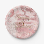  roze kant (vlinder) papieren bordje (Voorkant)