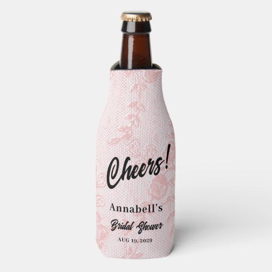 Roze kant Vrijgezellenfeest flesje koeler (Fles Voorkant)