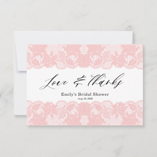 Roze kant Vrijgezellenfeest Hartelijk dank Bedankkaart (Voorkant)