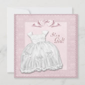 Roze Kant Wit Jurk Roze Baby Meisje Douche Kaart (Voorkant)