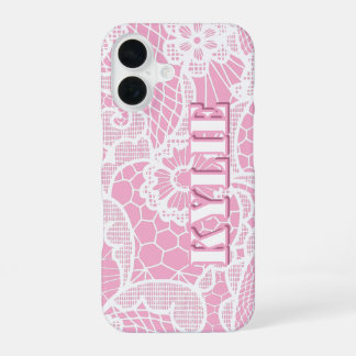 Roze Kanten Bloem Naam iPhone Hoesje iPhone 16 Hoesje