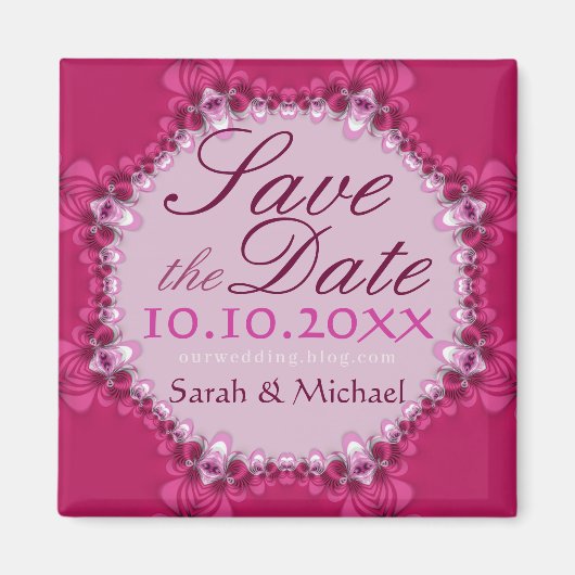 Roze Kanten Cirkel Save the Date Magneet (Voorkant)