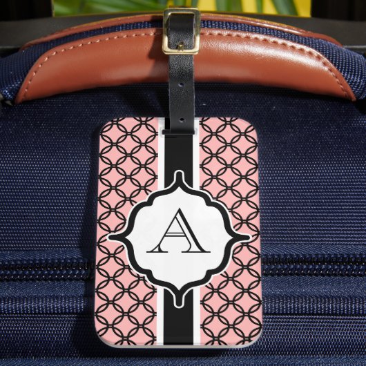 Roze Kanten Luggage Tag met Monogram Bagagelabel (Voorkant Insitu 2)