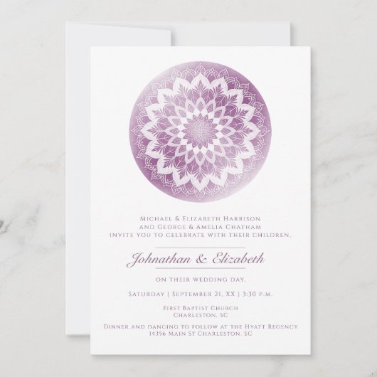 Roze Kanten Mandala Trouw Uitnodiging (Voorkant)