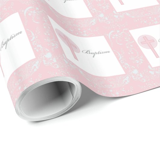 Roze Kanten Meisje Doop Cadeaupapier (Rol Hoek)