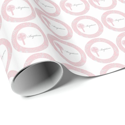 Roze Kanten Meisje Doop Cadeaupapier (Rol Hoek)