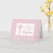 Roze Kanten Meisje Doop Kaart (Gele Bloem)