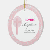 Roze Kanten Meisje Doop Keramisch Ornament (Links)