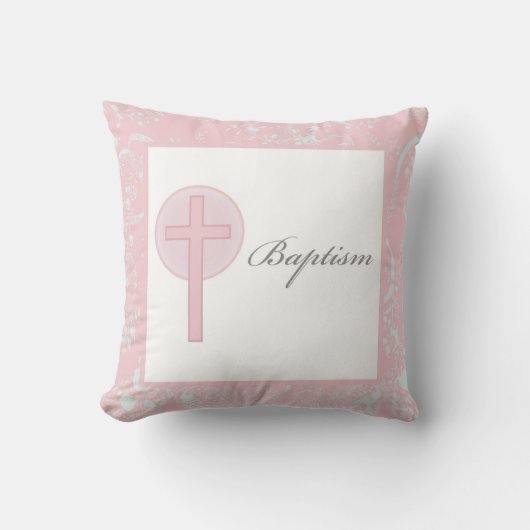 Roze Kanten Meisje Doop Kussen (Voorkant)