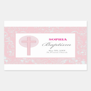 Roze Kanten Meisje Doop Rechthoekige Sticker