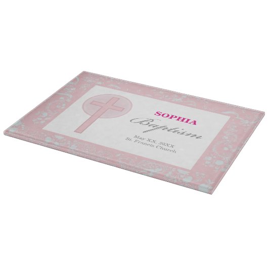 Roze Kanten Meisje Doop Snijplank (Hoek)