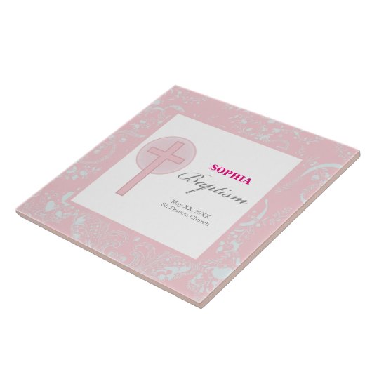 Roze Kanten Meisje Doop Tegeltje (Zijkant)
