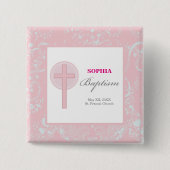 Roze Kanten Meisje Doop Vierkante Button 5,1 Cm (Voorkant)