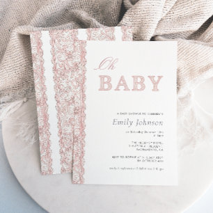 Roze Kanten Oh Baby Girl Baby Shower Uitnodiging
