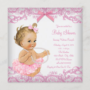 Roze Kanten Tutu Meisje Baby Shower Kaart
