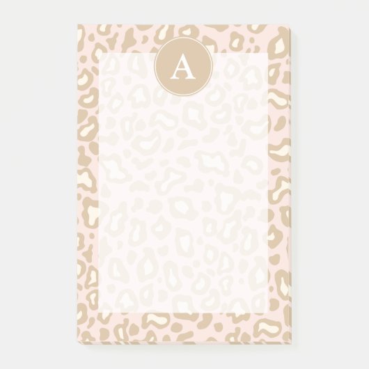 Roze kantoor luipaard monogram Post It Notes cadea (Voorkant)