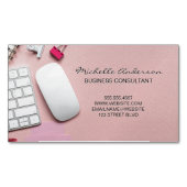 Roze Kantoor ruimteachtergrond Magnetisch Visitekaartje (Voorkant)