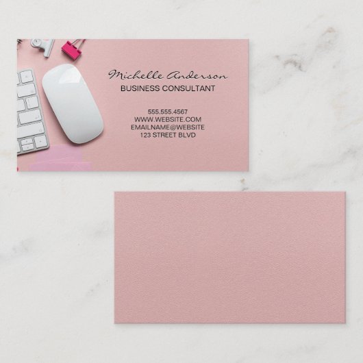 Roze Kantoor ruimteachtergrond Visitekaartje (Voorkant / Achterkant)