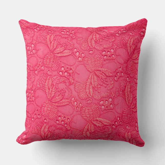 Roze kantpatroon - Delicate Floral Fabric Kussen (Voorkant)